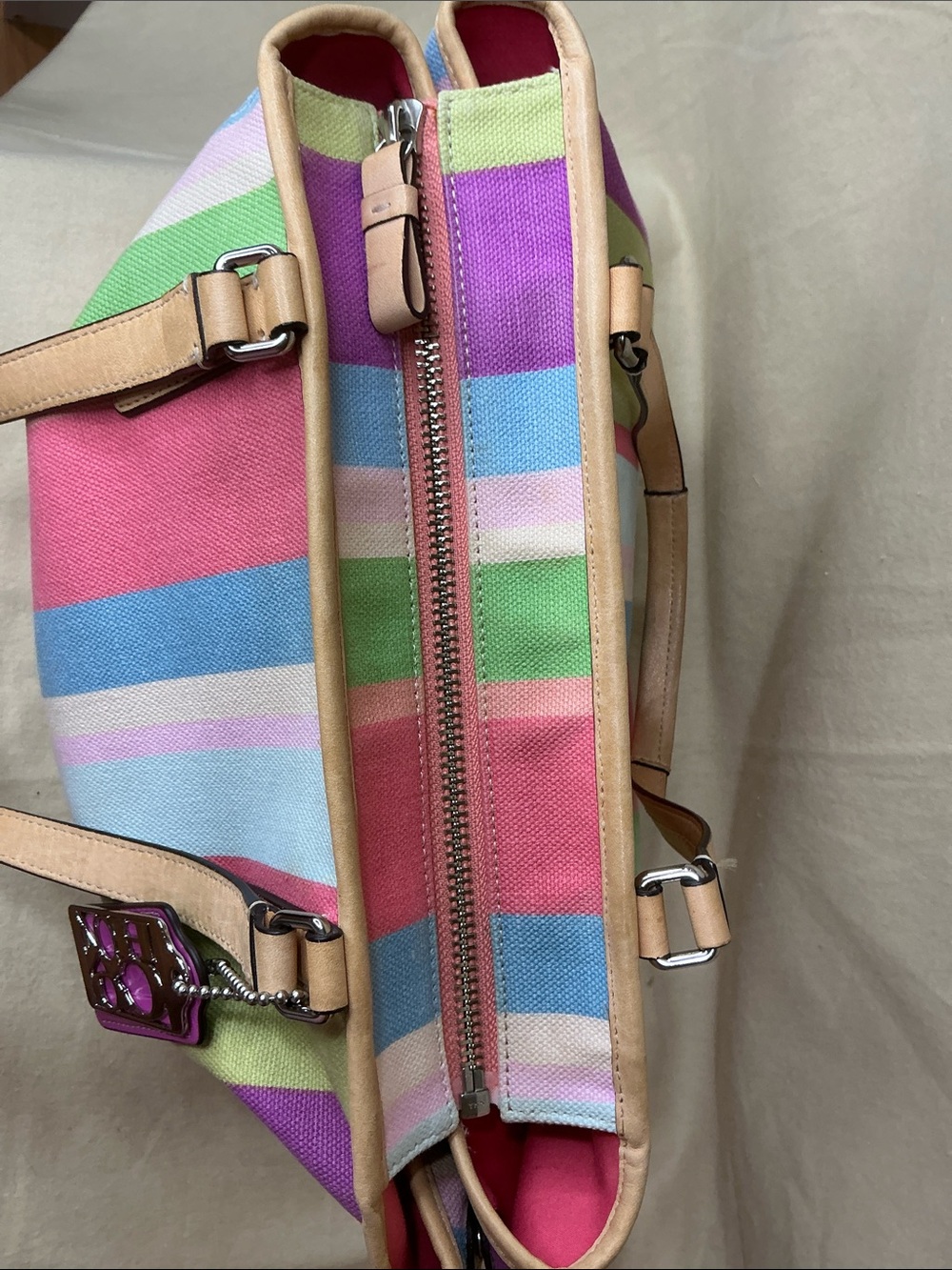 NWT Coach 19357 Hamptons Legacy Striped multi Canvas weekend Tote shoulder bag - Picture 8 of 8